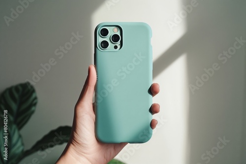 Minimalist Elegance: Pastel Blue Case Cellphone in Product Photography