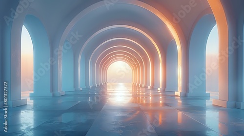 Modern Architectural Perspective: Futuristic Corridor with Soft Gradient