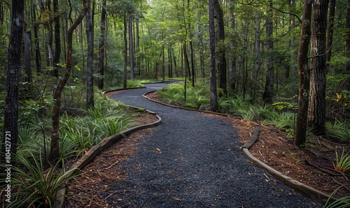 A winding path through the woods in a southern forest