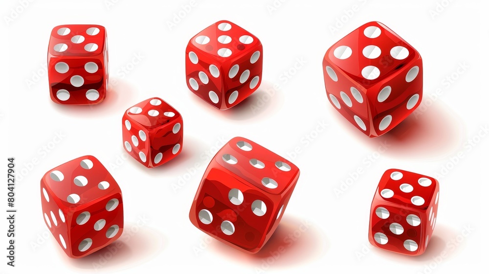 Red 3D play casino game cube dice isolated on white background. Two, five, six dots on realistic fortune gambling square illustration set. Throw lucky sport clipart for bets. Red 3D play casino game cube dice isolated on white background. Two, five, six dots on realistic fortune gambling square illustration set. Throw lucky sport clipart for bets.