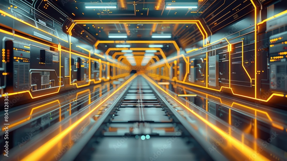 Obraz premium High-tech logistics operations visualized with rich marigold lines. Generative AI.