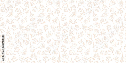 Cute floral background vector, white daisy flower print, wallpaper with hand drawn doodles, seamless repeat pattern photo
