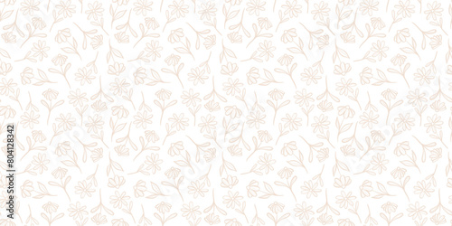 Cute floral background vector, white daisy flower print, wallpaper with hand drawn doodles, seamless repeat pattern