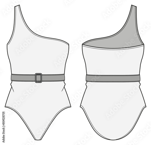 Women’s  Swimsuit, Body Fit, Front and Back View Vector Fashion Illustration , CAD, Technical Drawing, Flat Drawing, Mockup, Template.