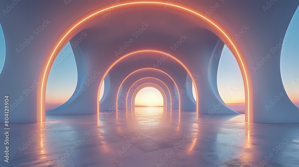 A Vision of Progress: Futuristic Corridor with Soft Blue Glow A Vision of Progress: Futuristic Corridor with Soft Blue Glow