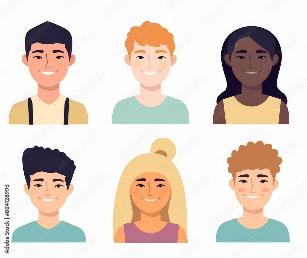 Diverse Group of Cartoon Young Adults Smiling Portraits Diverse Group of Cartoon Young Adults Smiling Portraits