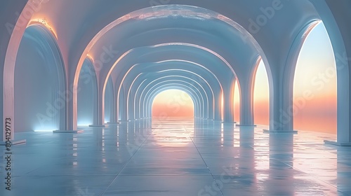 Futuristic Space: Minimalist Corridor with Soft Blue Gradient