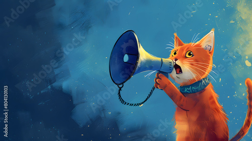 red cat screams into the loudspeaker