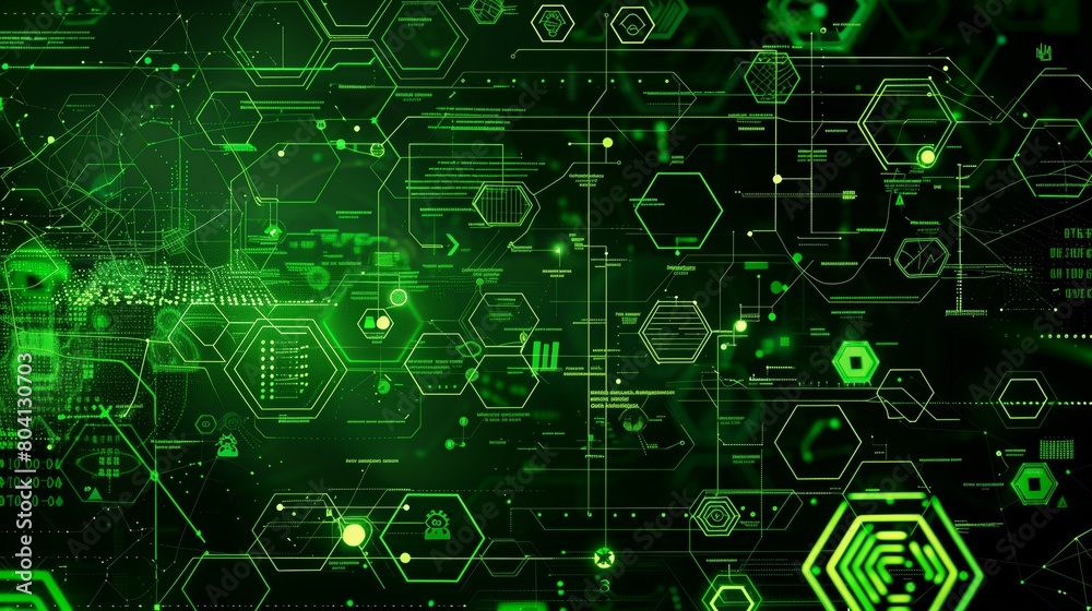 abstract hexagon pattern green background, digital cyberspace and technology concept wallpaper, virtual surface backdrop