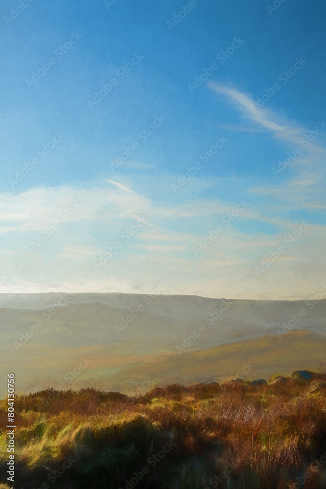 Ramshaw Rocks sunrise digital oil painting in the Staffordshire Peak District National Park.