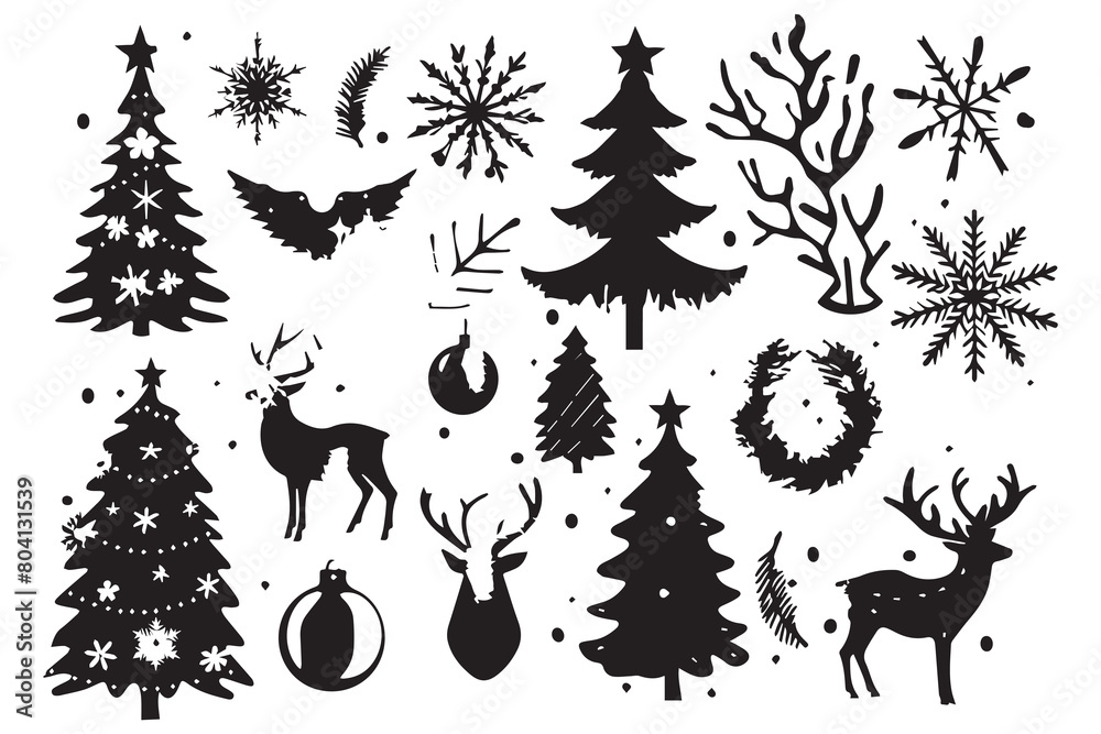 set of christmas element black silhouette set of christmas element black silhouette