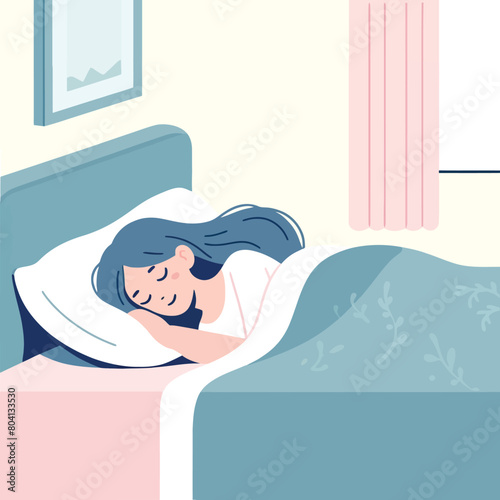 illustration of a beautiful woman sleeping peacefully on a bed
