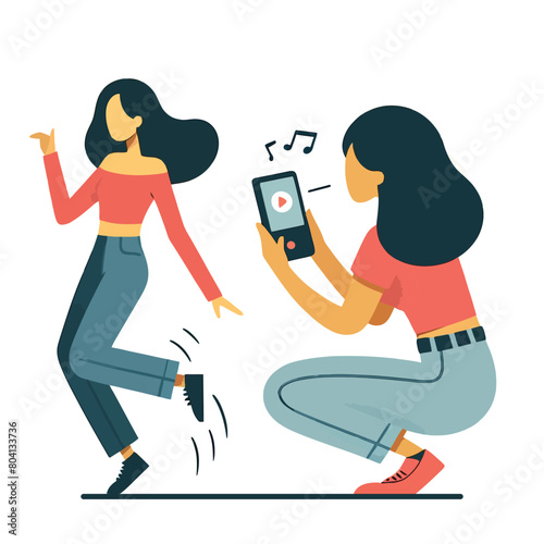 illustration of  a woman recording her friend dancing with a smartphone