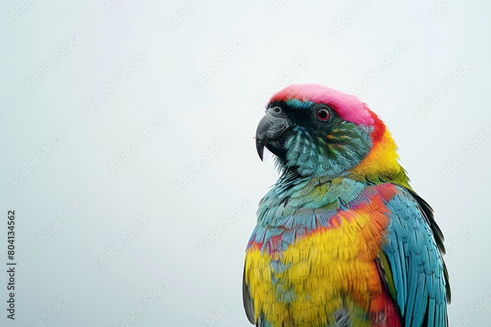 Colorful tropical bird perched elegantly, showcasing vibrant plumage against a soft background