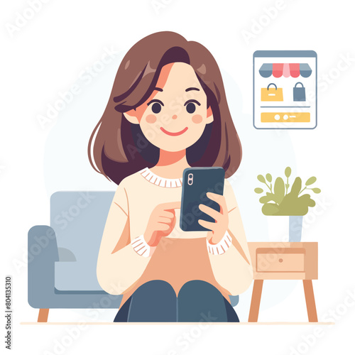 illustration of a woman shopping online using a smartphone