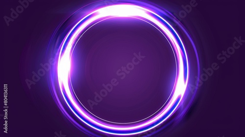 Modern illustration of a white neon glowing circle with a ray of light and a flare of light. Shiny glare ring with ray and highlight.
