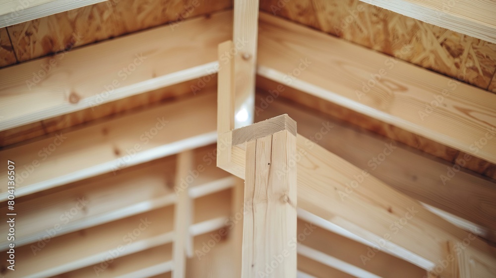 Detailed View of New Wooden Framing in Home Construction Site Detailed View of New Wooden Framing in Home Construction Site