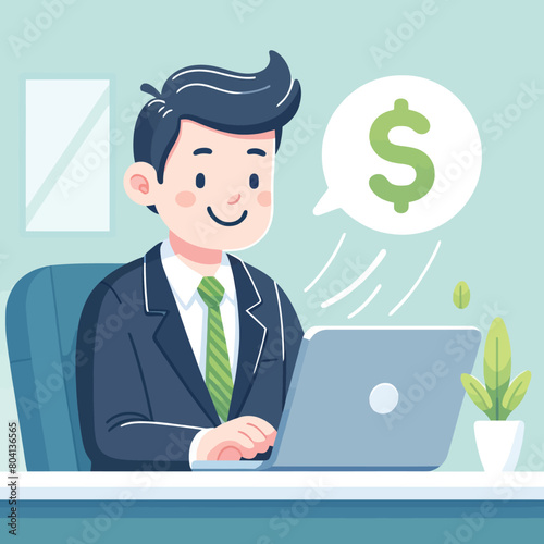 illustration of a business man making money with stock investment
