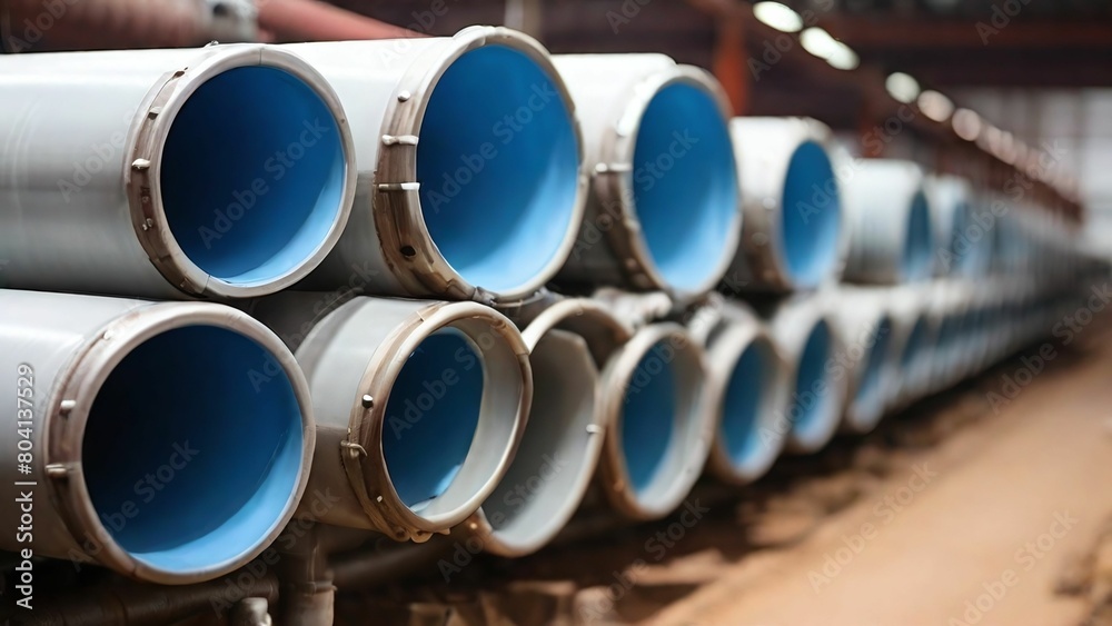Metal pipeline with blue tube inside Metal pipeline with blue tube inside