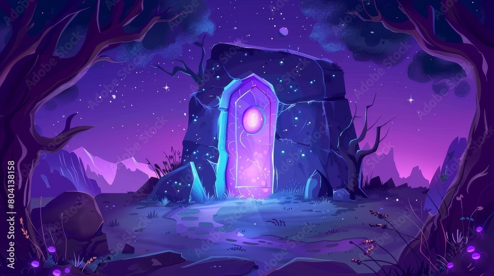 The fantasy stone doorway on an alien planet is a magic portal. Cartoon ...