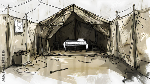 An illustration of a military hospital tent.


