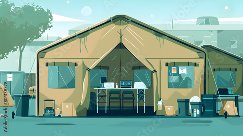 An illustration of a military hospital tent.


 photo