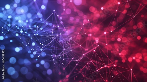 colorful abstract background with shiny neon purple and blue lines and connections, technology and cyberspace background