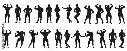 Silhouette of bodybuilders set. Huge set of bodybuilders. 