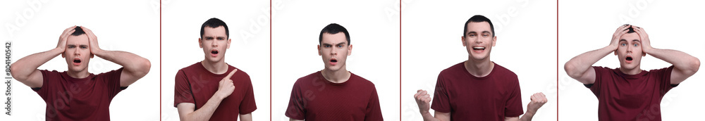 Surprised man on white background, collage of photos Surprised man on white background, collage of photos