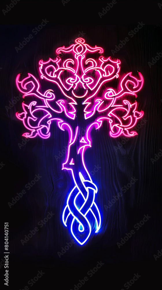 A tree of life is illuminated in the dark. A tree of life is illuminated in the dark.