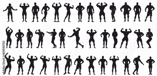 Male body builder set. Silhouette of body builder. Body building collection. 