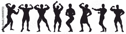Male body builder set. Silhouette of body builder. Body building collection. 