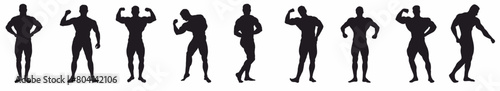 Body builder flexing Man standing vector silhouette set. 
Bodybuilder man silhouette set.