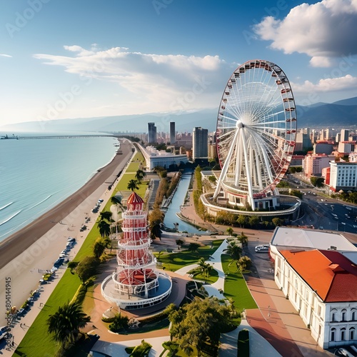 anoramic aerial view of batumi georgia the ferris wheel and the alphabet tower are in the foregrou