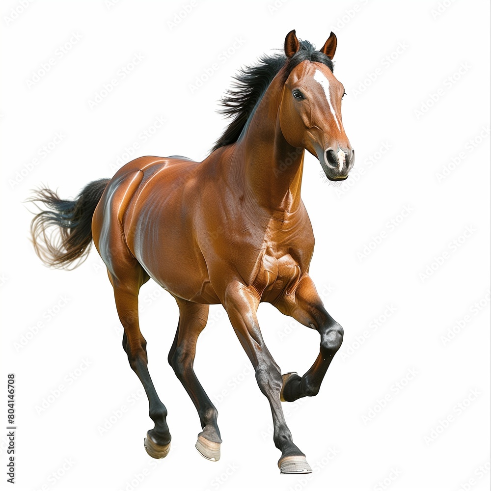 Obraz premium Majestic Chestnut Horse Galloping Isolated on White Background
