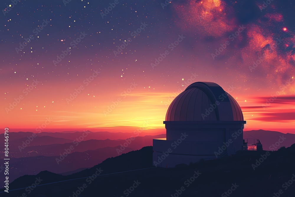 Atmospheric stock image of a quiet observatory at twilight, the dome silhouetted against a gradient sky, waiting to unlock the secrets of the night
