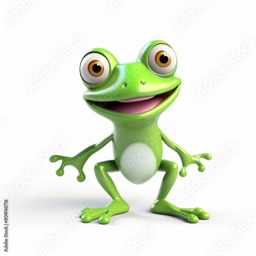 Cute 3D Cartoon Frog Standing with Happy Expression on White Background © Qstock