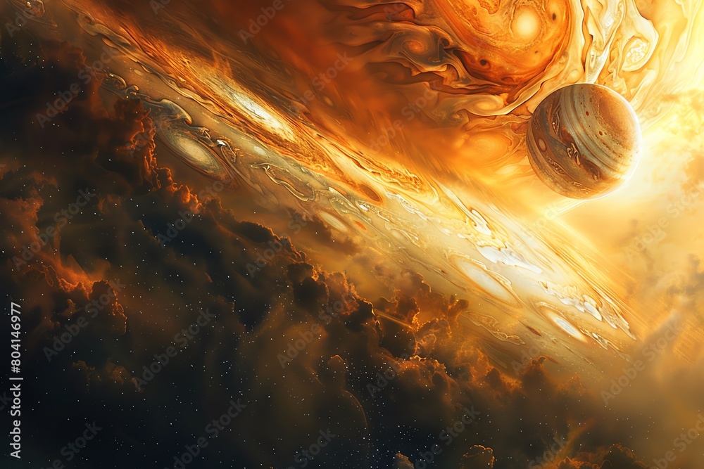 Detailed stock photo of Jupiters Great Red Spot, a massive storm, with