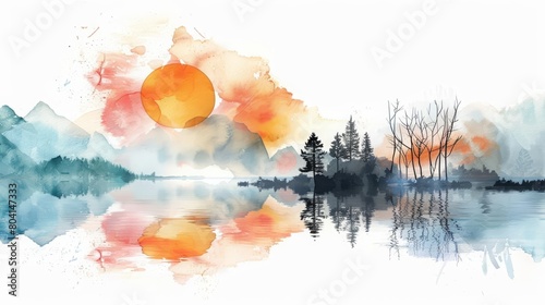 A quaint charm envelops this ultramodern work, presenting a novel watercolor technique, hitech ultrafashionable Clipart isolated on white background photo