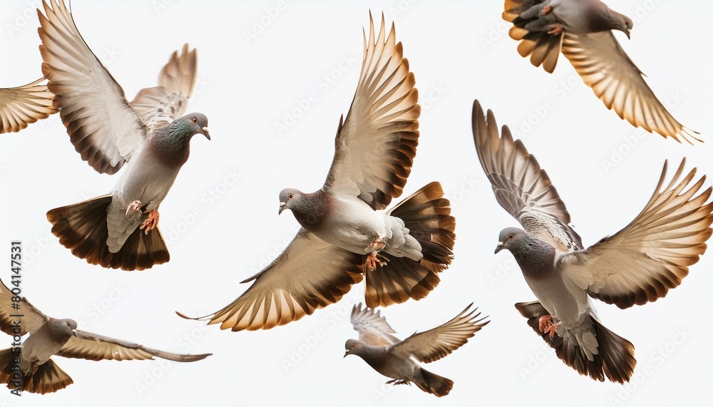 Obraz premium Transparent Reverie: Group of Doves in the Clear Sky