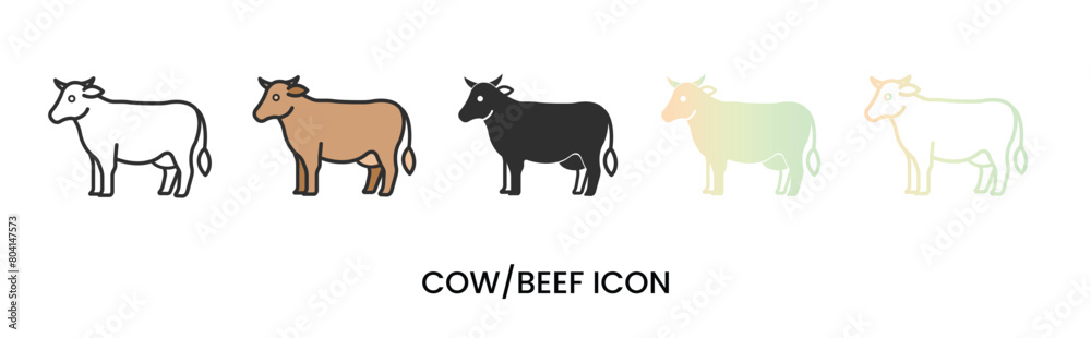 Vector cow icon, cow milk icon, beef meat icon in solid, gradient and line styles. Trendy colors. Isolated on a white background. Editable stroke Vector cow icon, cow milk icon, beef meat icon in solid, gradient and line styles. Trendy colors. Isolated on a white background. Editable stroke