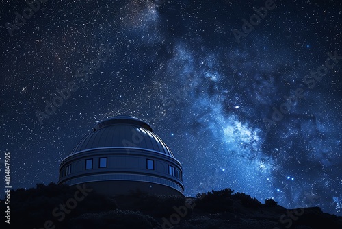 Highquality stock image of a space observatory under the starlit sky, dome open, telescope peering into the cosmos, symbol of human curiosity photo