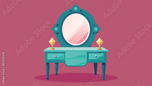 A stunning vintage vanity complete with a freshly painted finish new crystal s and a charming mirror that reflects its renewed beauty.. Vector illustration