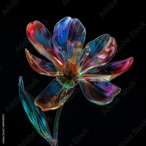 Stunning flower is crafted from transparent glass.while its pedals are glowing with red,blue,orange and purple clours that made it more attractive and wonderful. photo