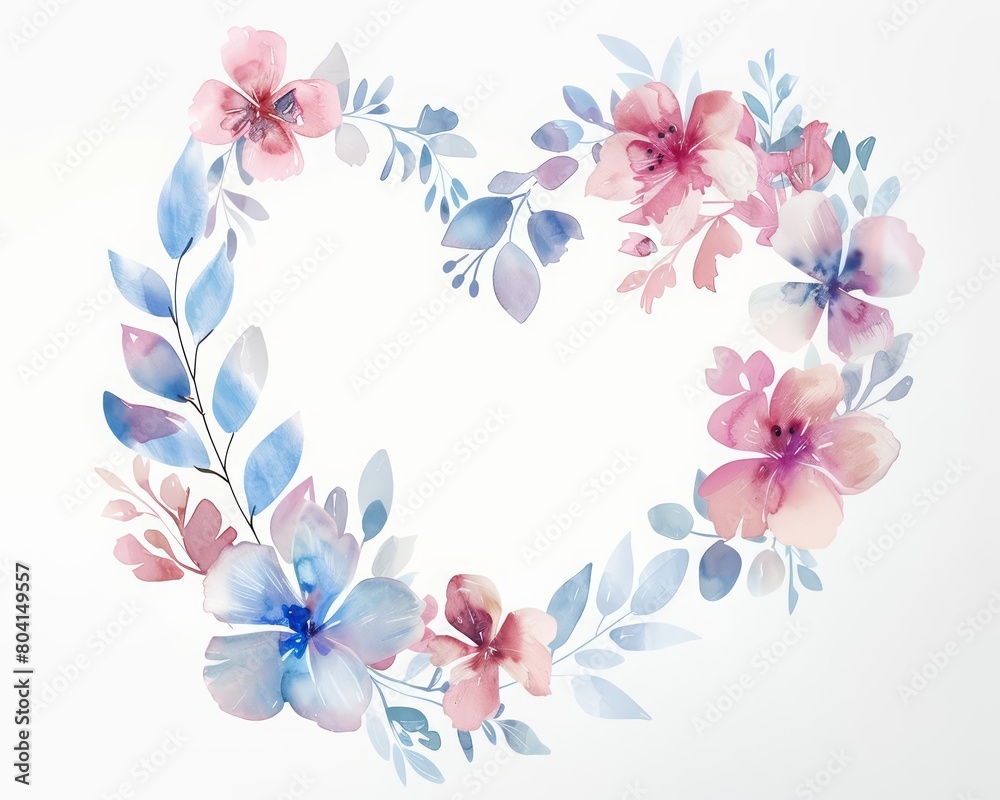 A simple floral template in a paper art style creates a delicate and unique Valentines Day card, Watercolor Blank frame template Sharpen with large copy space