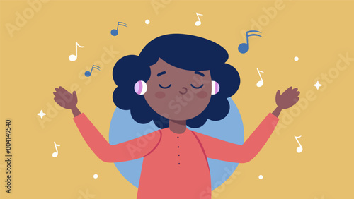 A person closes their eyes and sways to the music using their body to release pent up emotions.. Vector illustration