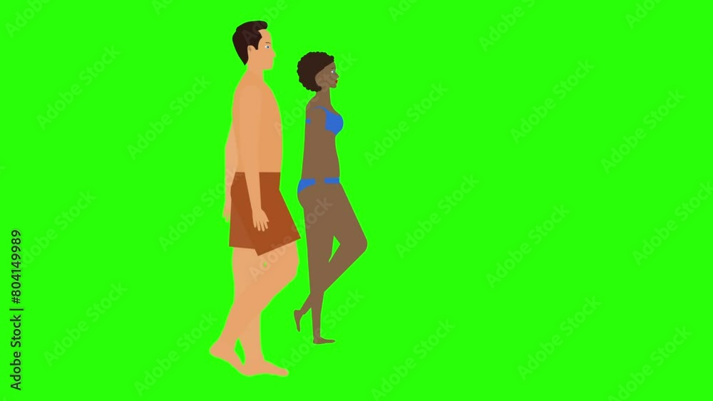 Man and Woman couple walking loop cycle, beach vacation theme, chroma key background animation Man and Woman couple walking loop cycle, beach vacation theme, chroma key background animation