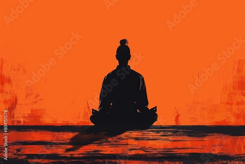 A stylized silhouette of a martial artist meditating, their shadow calm and still.