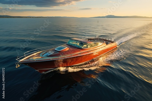 Top view of sailing speed boat.