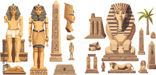 Egyptian ancient objects. Egypt ruine and history monuments, egyptians statue
